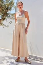 Bigdart 7029 Wide Leg Strap Jumpsuit - Beige