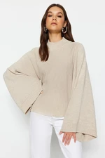 Trendyol Stone Wide Pattern Bat Sleeve Knitwear Sweater