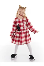 Denokids Black Rabbit Red Plaid Girl's Dress with Elastic Sleeves