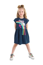 Denokids Koala Cotton Combed Cotton Girl's Summer Navy Blue Dress