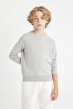 DEFACTO Boy's Gray Crew Neck Cotton Basic Plain School Sweatshirt