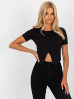 Basic black ribbed short sleeve top from RUE PARIS