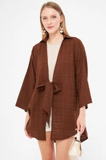 armonika Women's Brown Self-Striped Front Tie Kimono Shirt