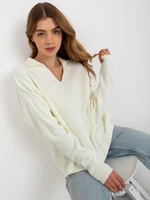 Ecru Plain Oversize Sweater with Collar