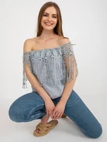 Grey women's Spanish blouse with fringe