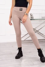 Ribbed leggings with a high waist in dark beige color