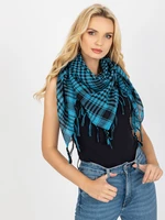 Light blue and black scarf with fringe