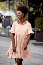 Oversize dress with short sleeves in beige color