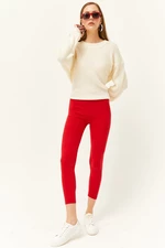 Olalook Women's Red Thick Ribbed Raised Leggings