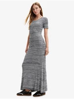 Women's grey brindle knit maxi dress Desigual Tira