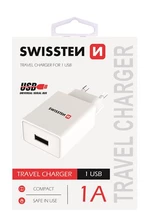 SWISSTEN SÍŤOVÝ ADAPTÉR SMART IC 1x USB 1A POWER, BÍLÁ