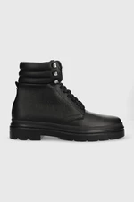 Kožené členkové topánky Calvin Klein Combat Boot Mono pánske, čierna farba