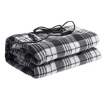 AUDEW 12/24V Car Electric Blanket Black & White Bars 150X110cm 3 Modes Temperature for Cars Trucks Boats Campers