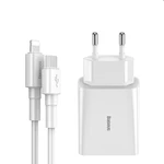 Baseus adaptér USB-C PD 18W + kábel USB-C/Lightning 2.4A 1m, biely