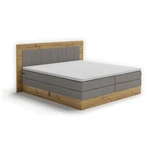 Postel Boxspring Marc 180x200, šedá,dub vč. matrace, topperu a ÚP