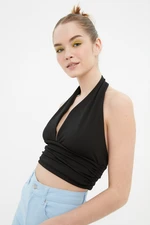 Trendyol Black Halterneck Knitted Blouse with Crop Fitted