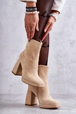 Women's suede boots on high heel Light beige Ramira