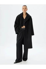 Koton Double Breasted Reverse Collar Buttoned Long Oversize Stamp Coat with Pockets