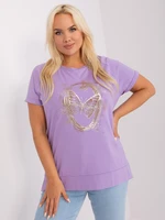 Purple plus size blouse with appliqué and print