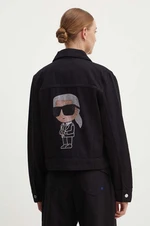 Džínová bunda Karl Lagerfeld dámská, černá barva, přechodná, 236W1408