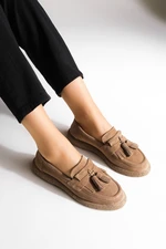 Marjin Women's Genuine Leather Loafers Casual Shoes Suma tan Suede