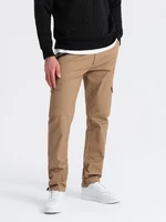 Ombre Men's pants with cargo pockets and leg hem - light brown