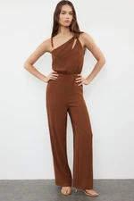 Trendyol Brown Single Shoulder Maxi Woven Jumpsuit