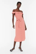 Trendyol Pink Belted Shirt Woven Dress