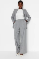 Trendyol Gray Wide Leg Wide Leg Glitter Detailed Woven Striped Trousers