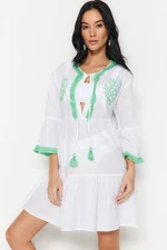 Trendyol Green Mini Woven Tassels 100% Cotton Beach Dress