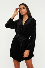 Trendyol Black Soft Feel Velvet Knitted Dressing Gown