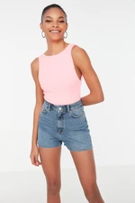 Trendyol Blue Basic High Waist Denim Shorts