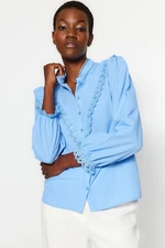 Trendyol Blue Woven Cotton Shirt with Lace