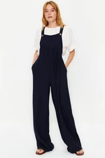 Trendyol Navy Blue Gilet Form Linen Look Wide Leg Woven Jumpsuit