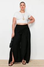 Trendyol Curve Black Wrap Closure Detailed Wide Leg Beach Wear Woven Trousers