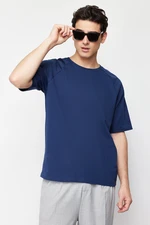 Trendyol Indigo Oversize/Wide Cut Basic 100% Cotton T-Shirt