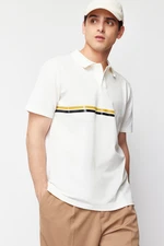 Trendyol White Regular/Regular Fit Stripe Printed 100% Cotton Polo Neck T-shirt