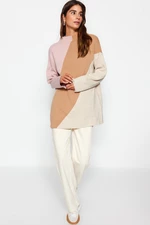 Trendyol Púdrový farebný blok Pletený sveter s vysokým výstrihom
