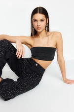 Trendyol Anthracite Crop Knitted Shiny Bustier