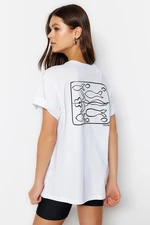 Trendyol White Printed Boyfriend/Wide Fit Knitted T-Shirt