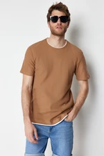 Trendyol Brown Regular Cut 100% Cotton Textured Basic T-Shirt