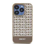 Zadní kryt DKNY PU Leather Repeat Pattern Bottom Stripe MagSafe pro Apple iPhone 14 Pro, hnědá