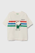 Detské bavlnené tričko United Colors of Benetton X Peanuts biela farba, s potlačou