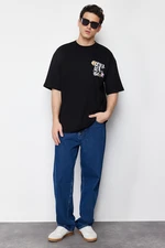 Trendyol Black Oversize/Wide Cut Chicago City Printed 100% Cotton Short Sleeve T-Shirt