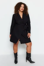 Trendyol Curve Black sima dupla mellű mini szőtt plus size ruha