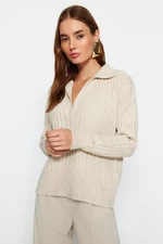 Trendyol Stone Soft Textured Polo Neck Pletený svetr