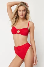 Trendyol Red Belted Accessory High Waist High Leg Regular Bikini Bottom