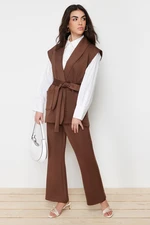 Trendyol Brown Belted Diver/Scuba Vest Trousers Knitted Top and Bottom Set