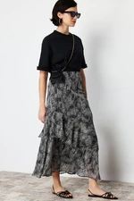 Trendyol Black Animal Patterned Lined Woven Skirt