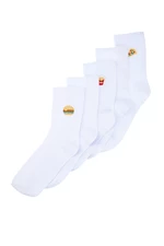 Trendyol 5-Pack White Cotton Food Embroidered College-Tennis-Mid-Length Socks